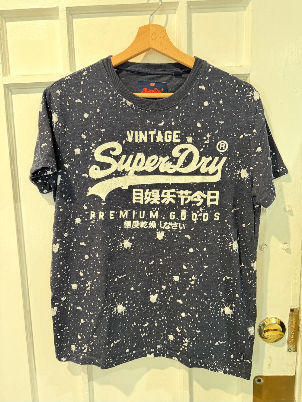 Superdry Navy Short Sleeve Logo Tee with White Splatter